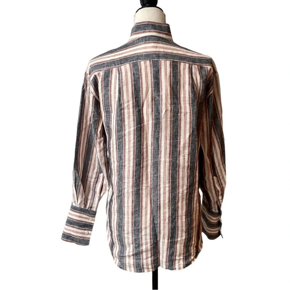 Frame Linen Striped Bib Button Down Shirt Oversized Gray Pink Cream Size XS - Picture 12 of 16